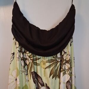 🌺🌴✨ Lolani Hawaiian Tropical Green & Brown Floral Maxi Dress 🌺 Size L